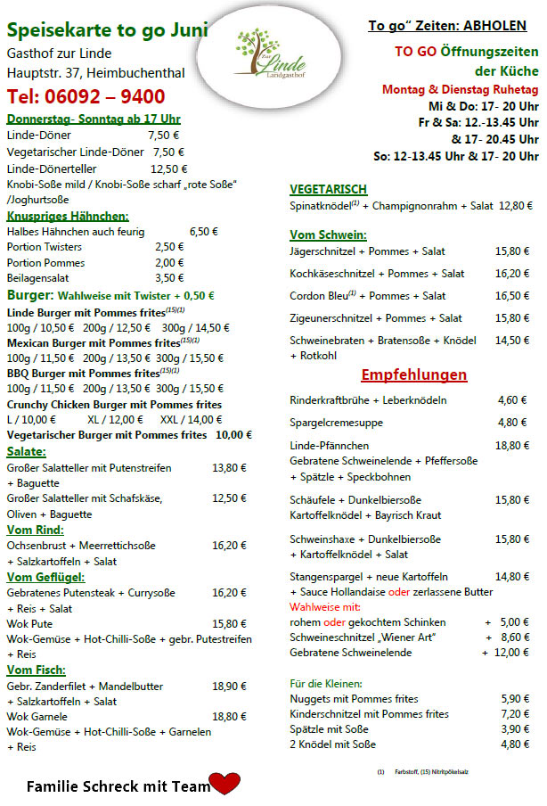 Speisekarte TO GO