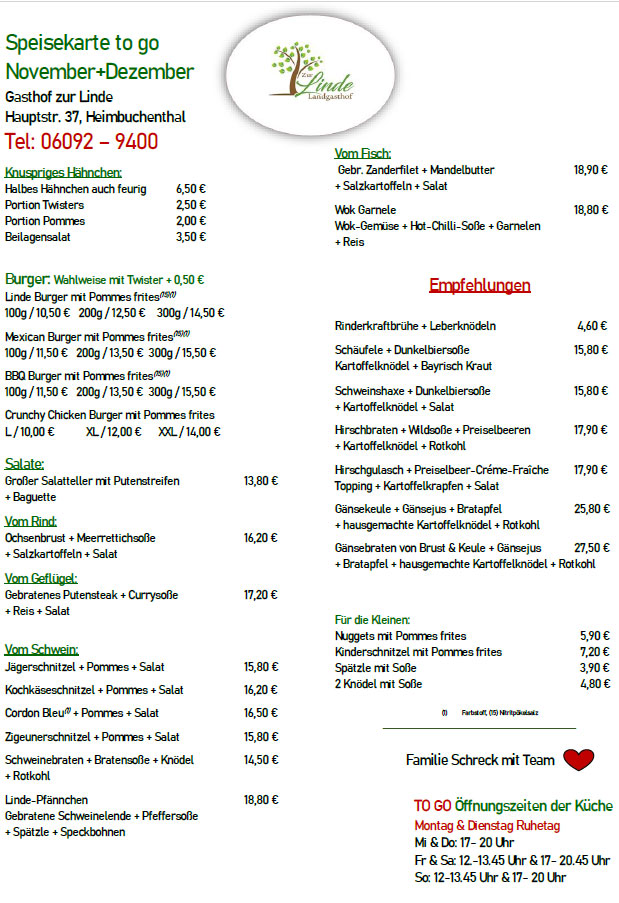 Speisekarte TO GO