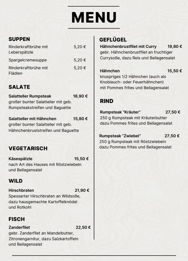 Speisekarte