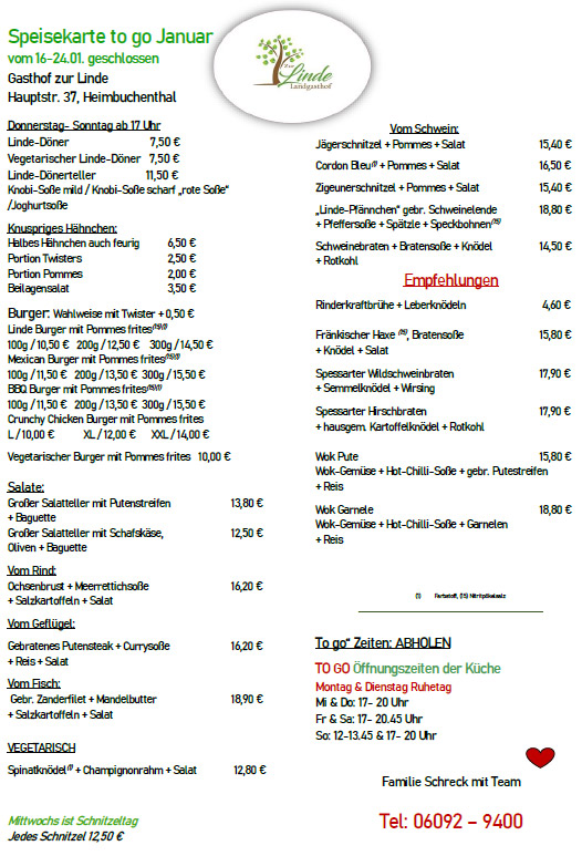 Speisekarte TO GO