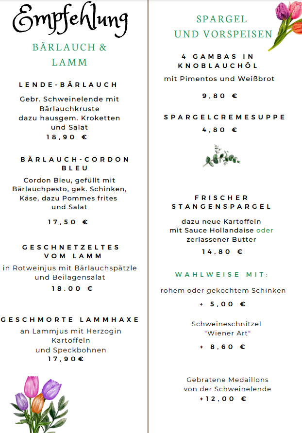 Speisekarte Empfehlung