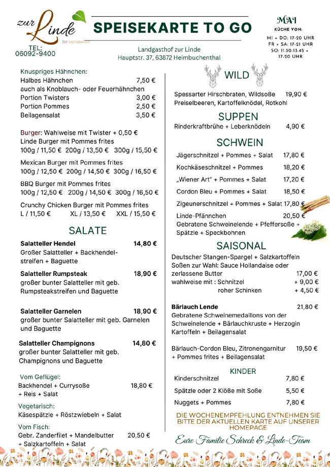 Speisekarte TO GO