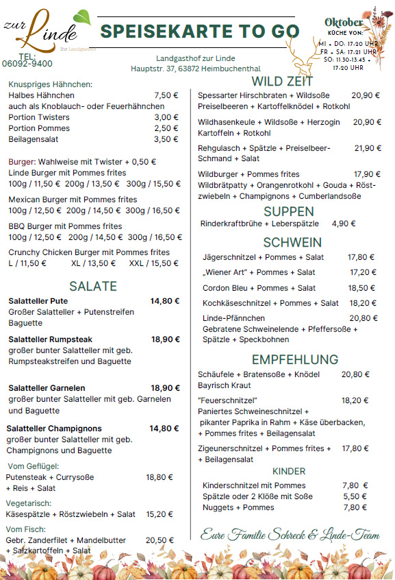 Speisekarte TO GO